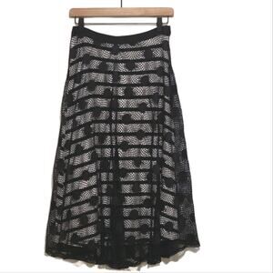 Bobeau Black & White Stripe Polka Dot Fishnet Midi Skirt S Party Date Casual